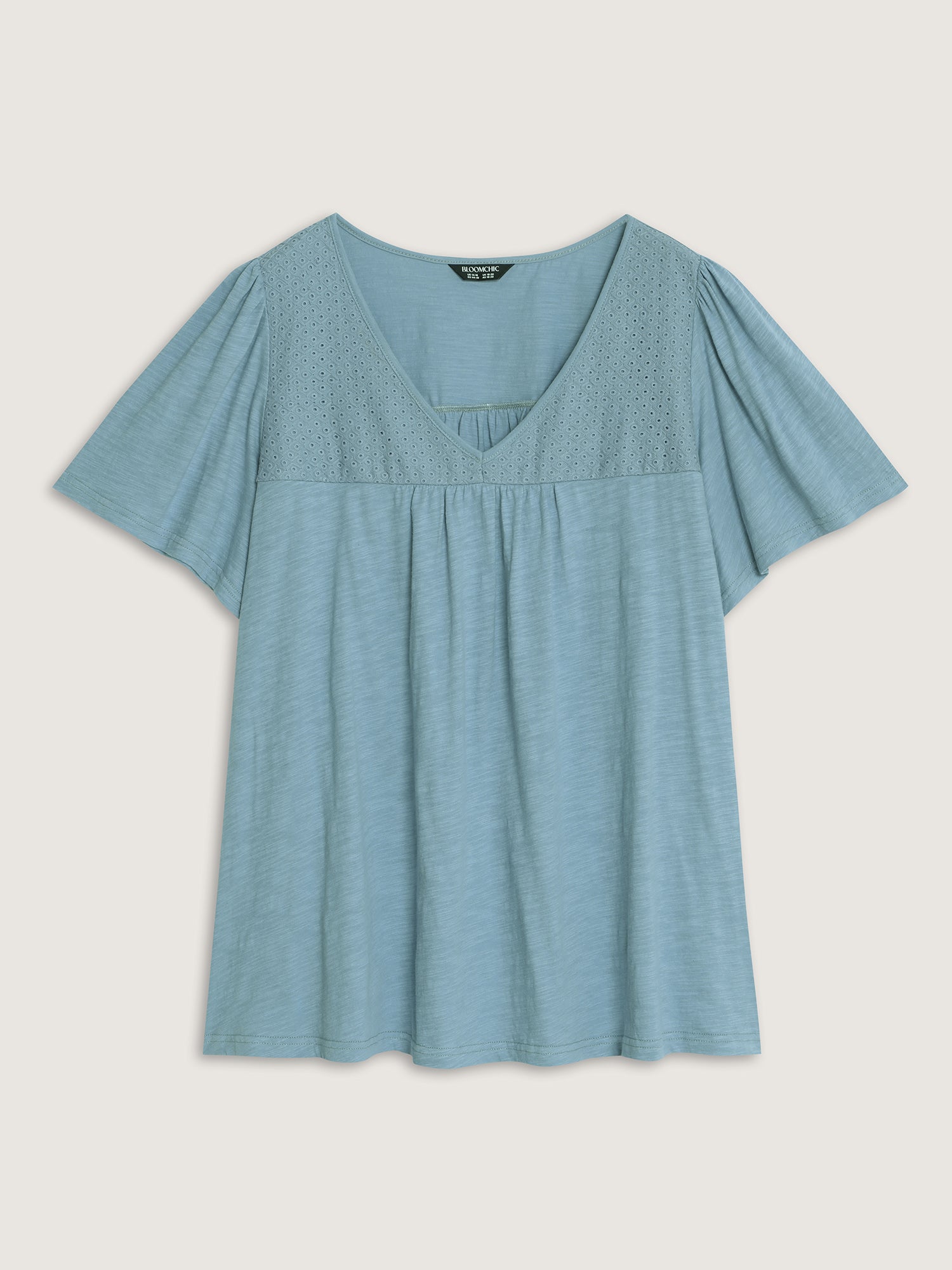 Cotton Ruffled Sleeve V-Neck T-Shirt