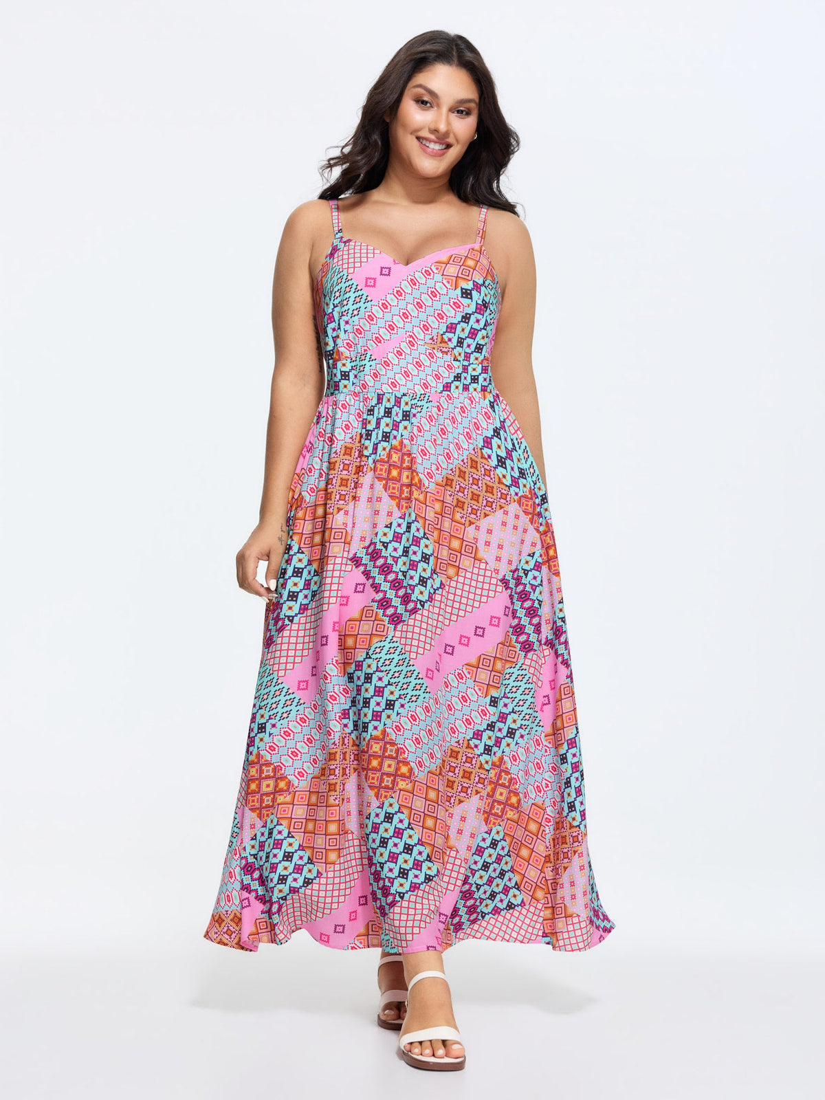 Summer Collage Print Cami Shirred Maxi Dress
