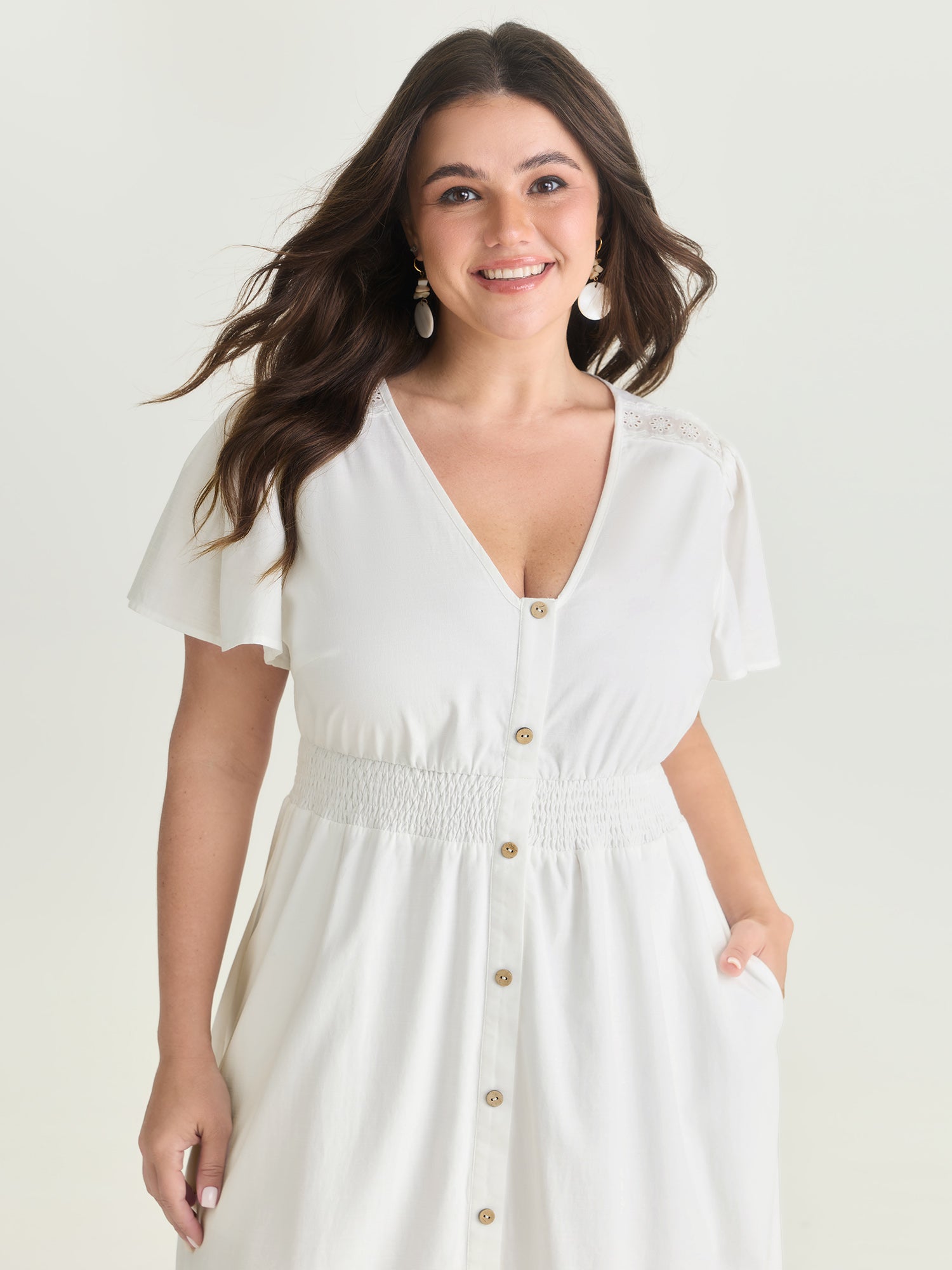Shirred Waist Tiered V-Neck Maxi Dress