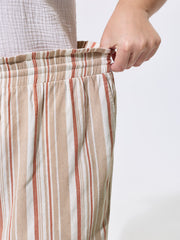 Striped Print Pockets Drawstring Pants