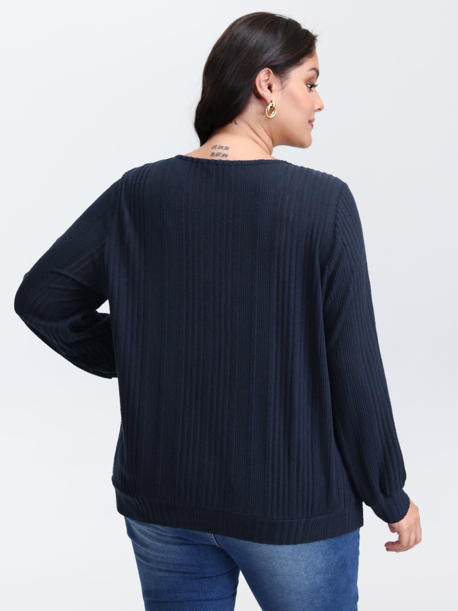 Textured Metallic Neckline Detail Stretchy Top
