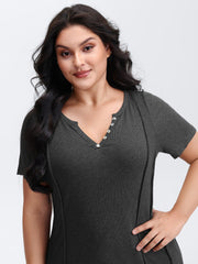 Supersoft Ribbed Split Neckline Fitted T-Shirt