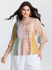 Colorful Printed Stripe Flared Blouse