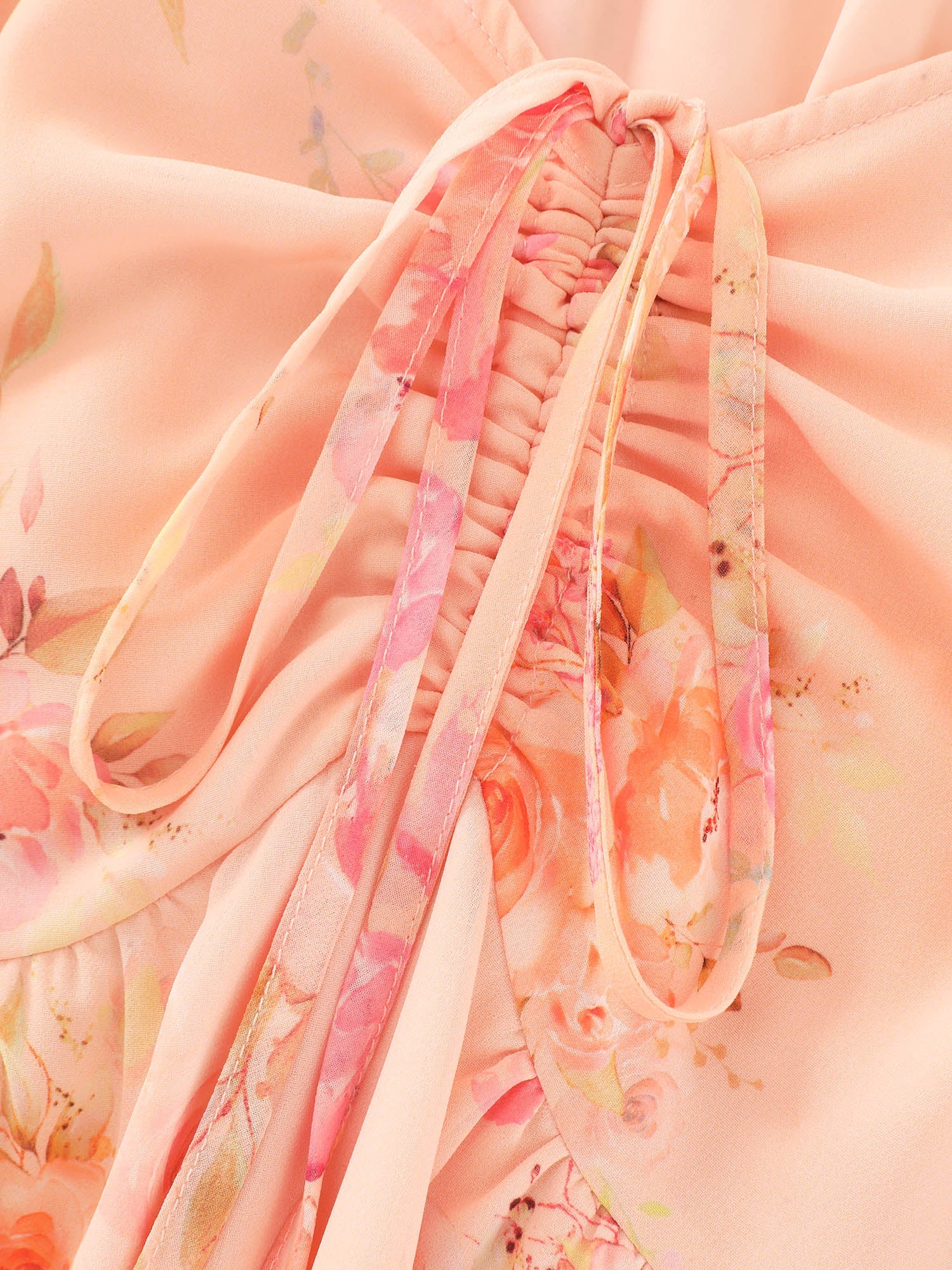Floral Print Ruched Ruffled Maxi Dress
