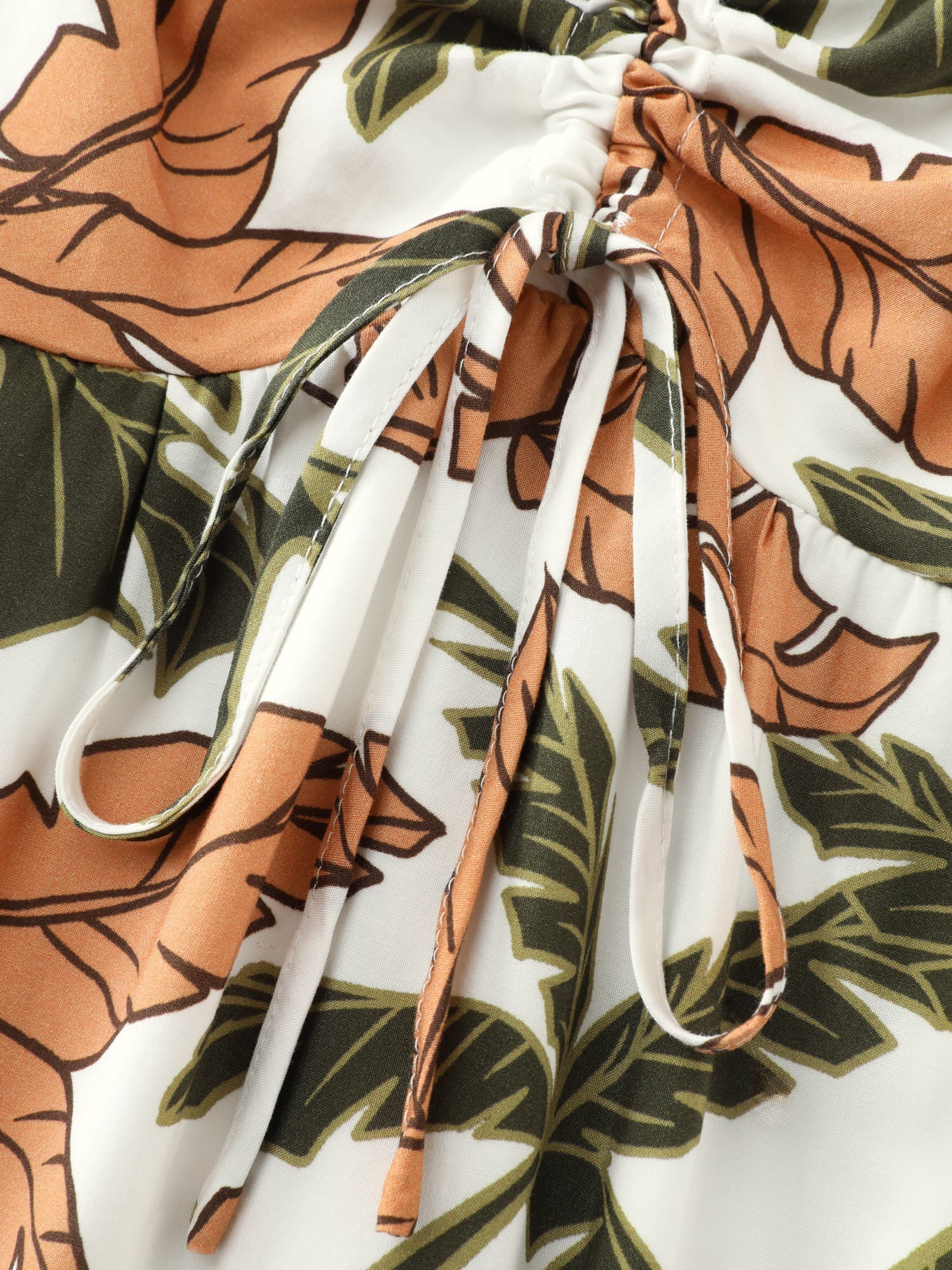 Tropical Print Ruched Sweetheart Neckline Midi Dress