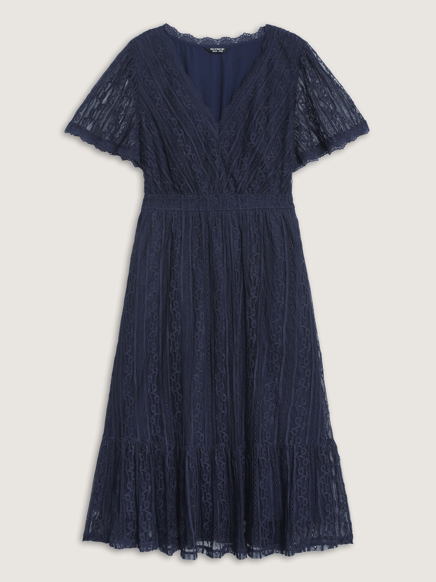 Sheer Lace Trim V-Neck Midi Dress