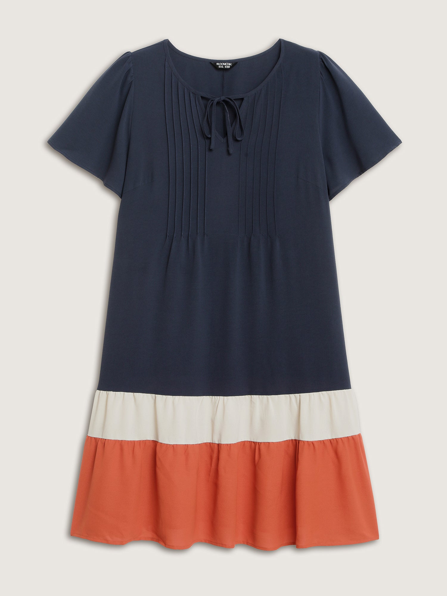 Color Contrast Plicated Detail Mini Dress