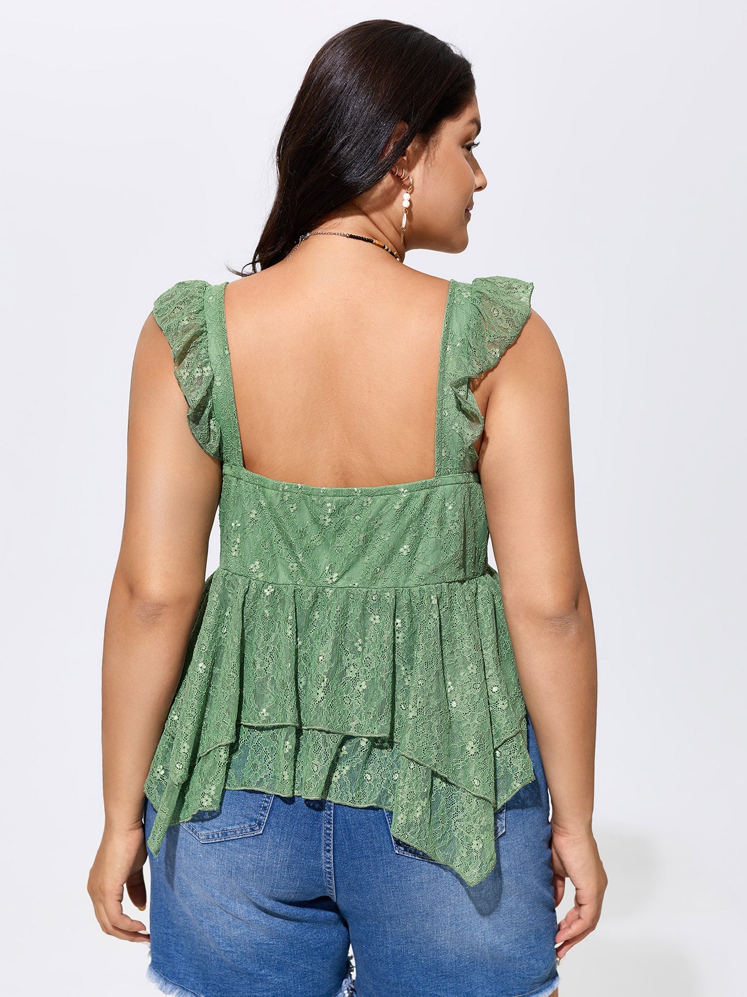 Stretchy Floral Lace Sweetheart Neckline Blouse