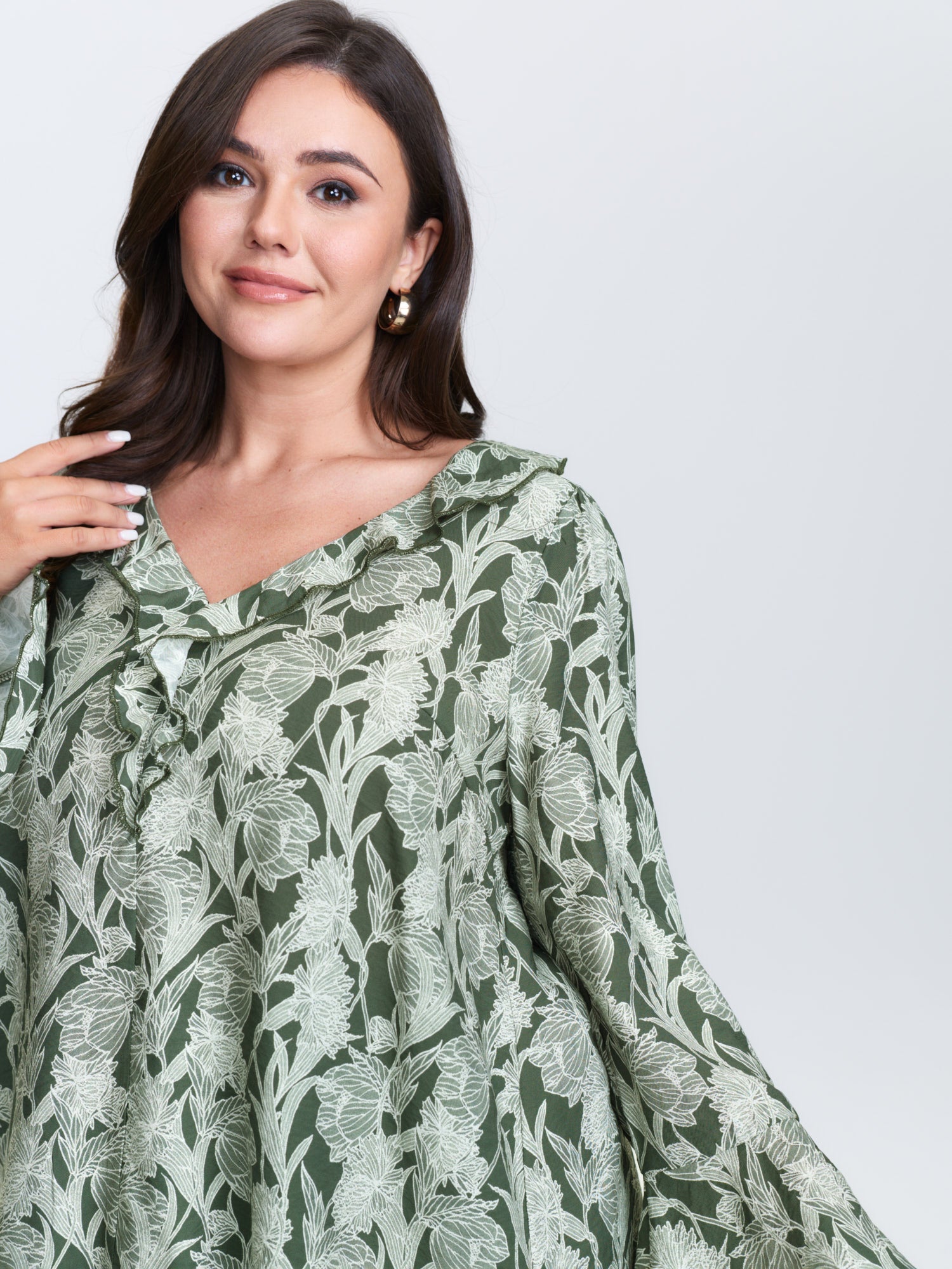 Breezy Floral Print Ruffled Neckline Blouse
