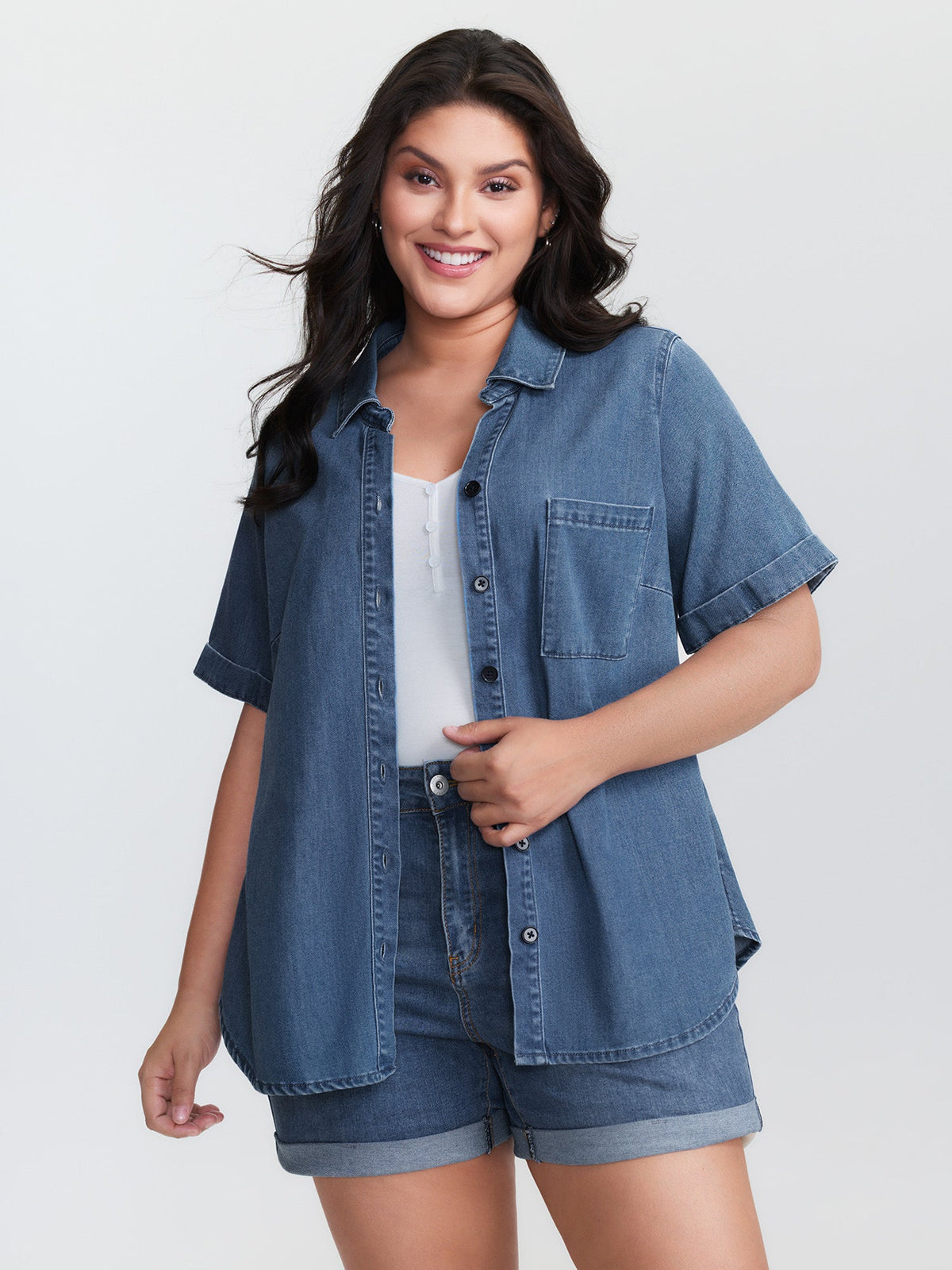 Supersoft Button-Down Denim Top