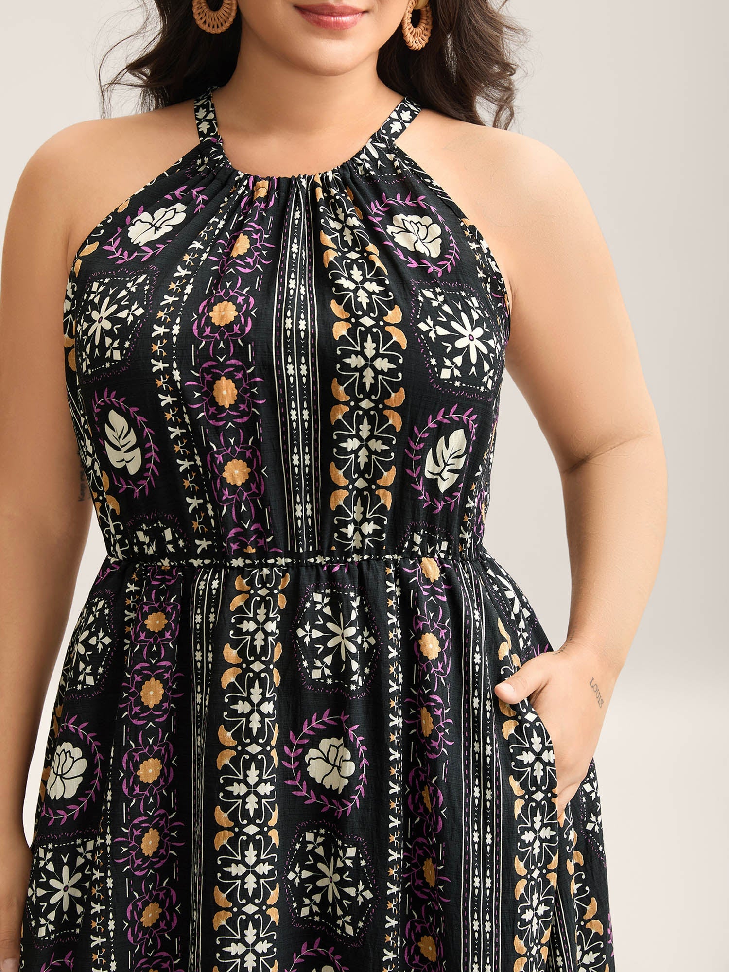 Rayon Tropical Boho Print Stretchy Midi Dress