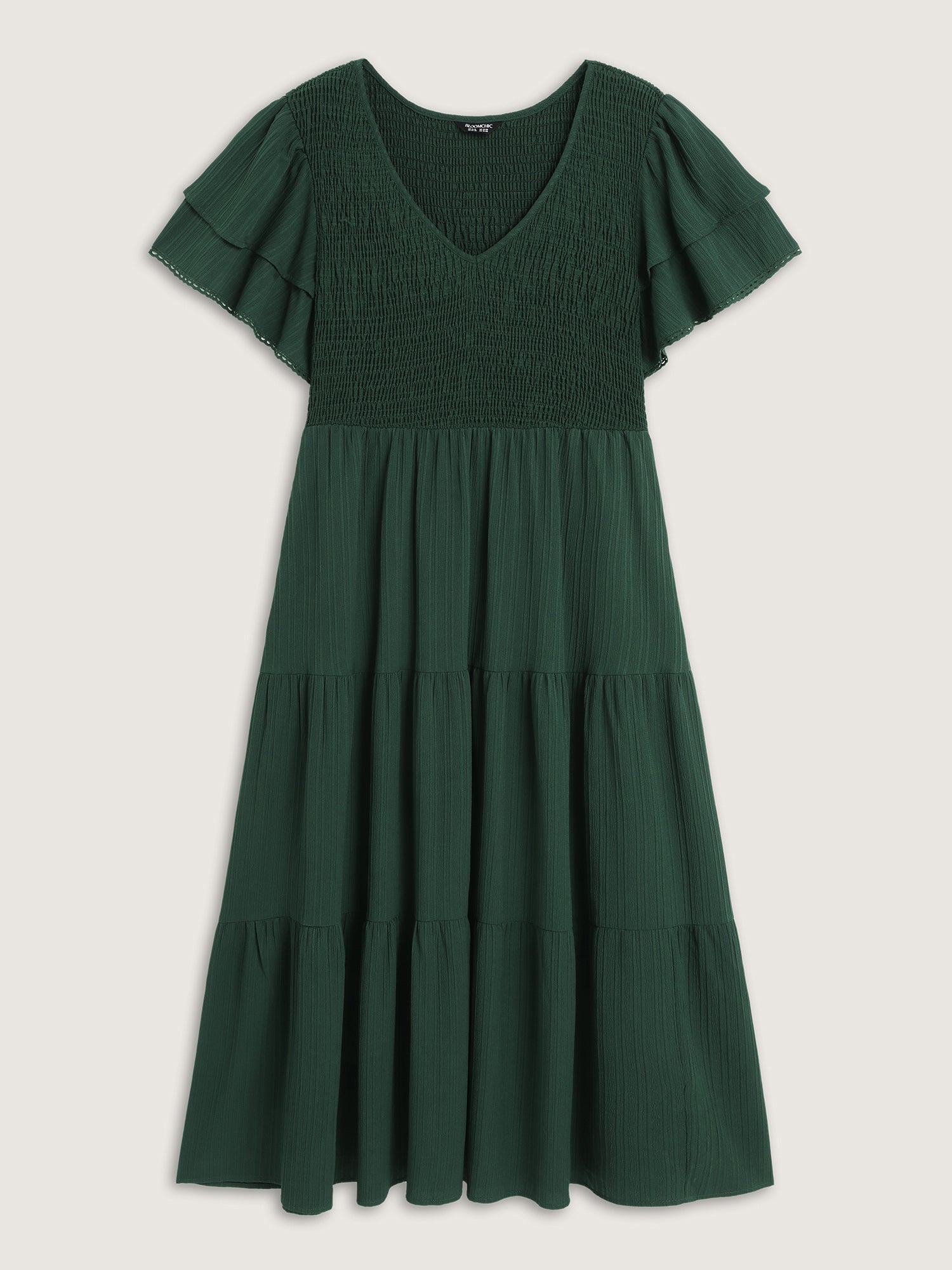 Textured Shirred Bust-Friendly Tiered Maxi Dress