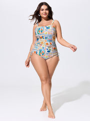 Majolica Print Drawstring One-Piece Swim