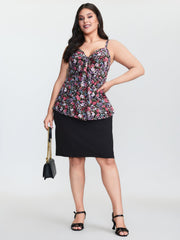 Floral Print Bow Tie Cinched Waist Tank Top