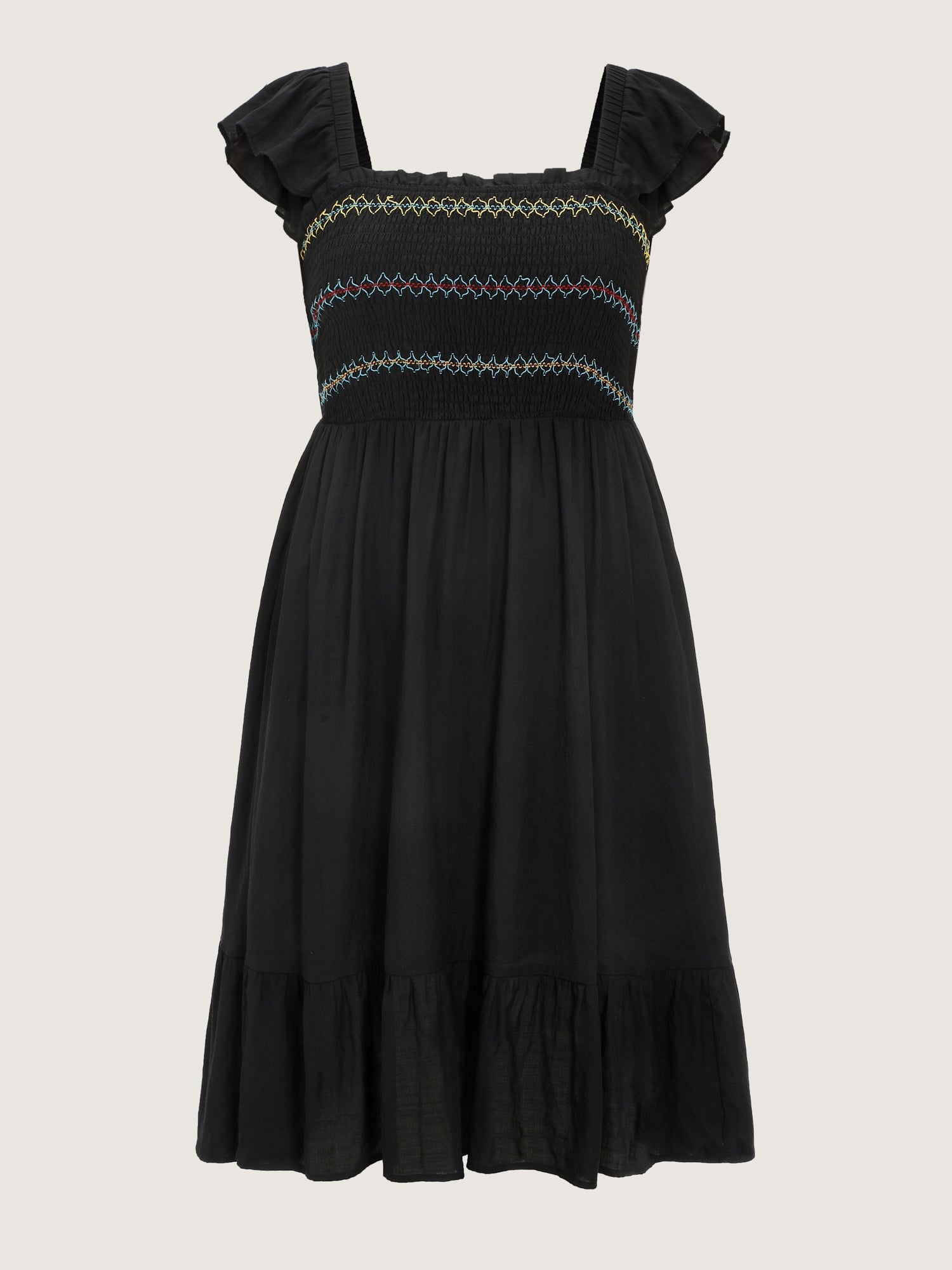 Shirred Flutter Sleeve Plain Midi Dress