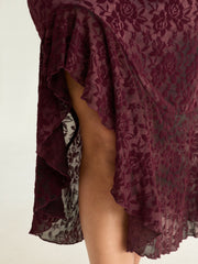 Flocked Floral Stretchy One-Shoulder Midi Dress
