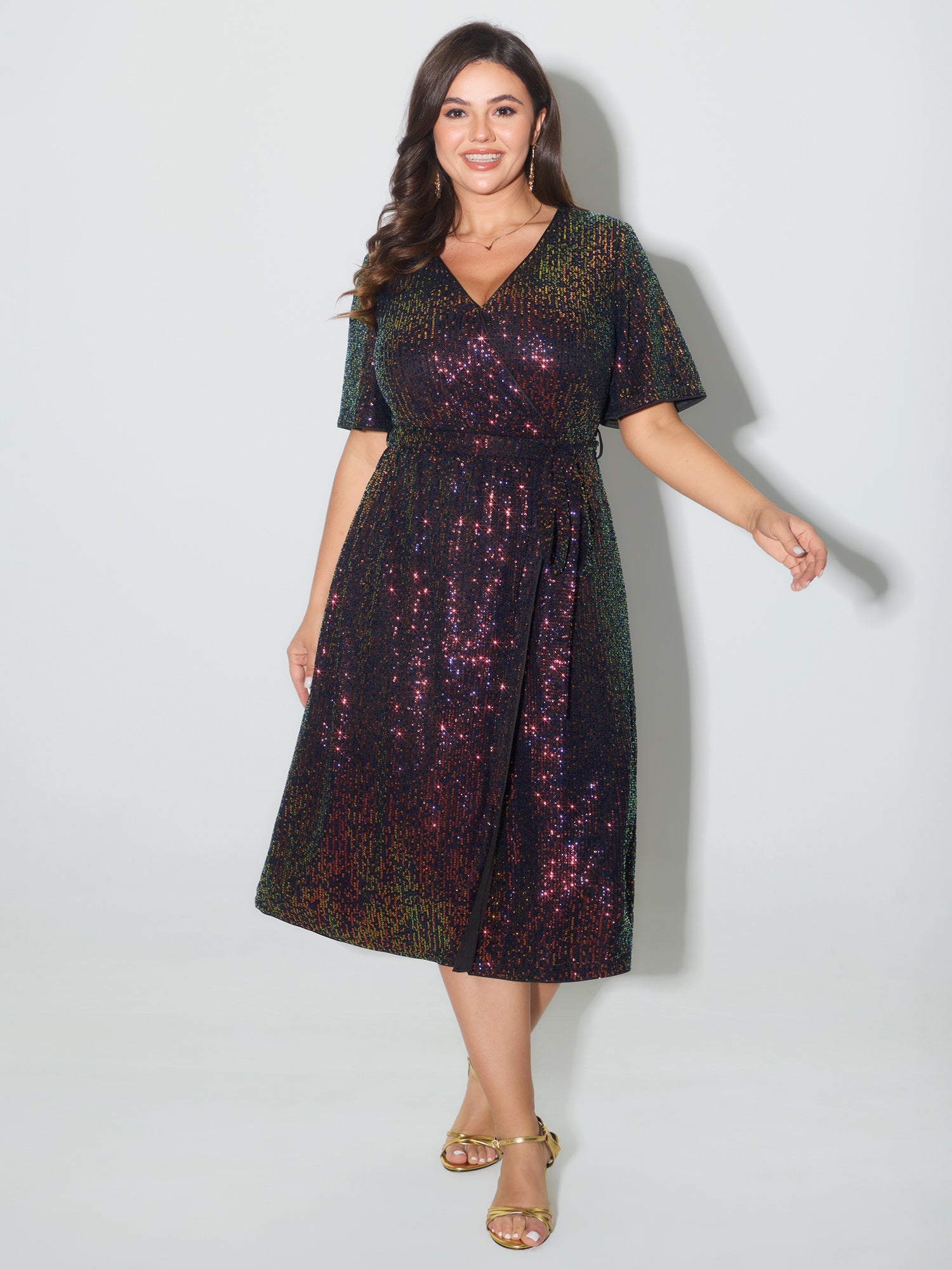 Sparkly Sequin Belt Waist Midi Dress