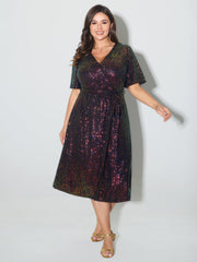 Sparkly Sequin Belt Waist Midi Dress