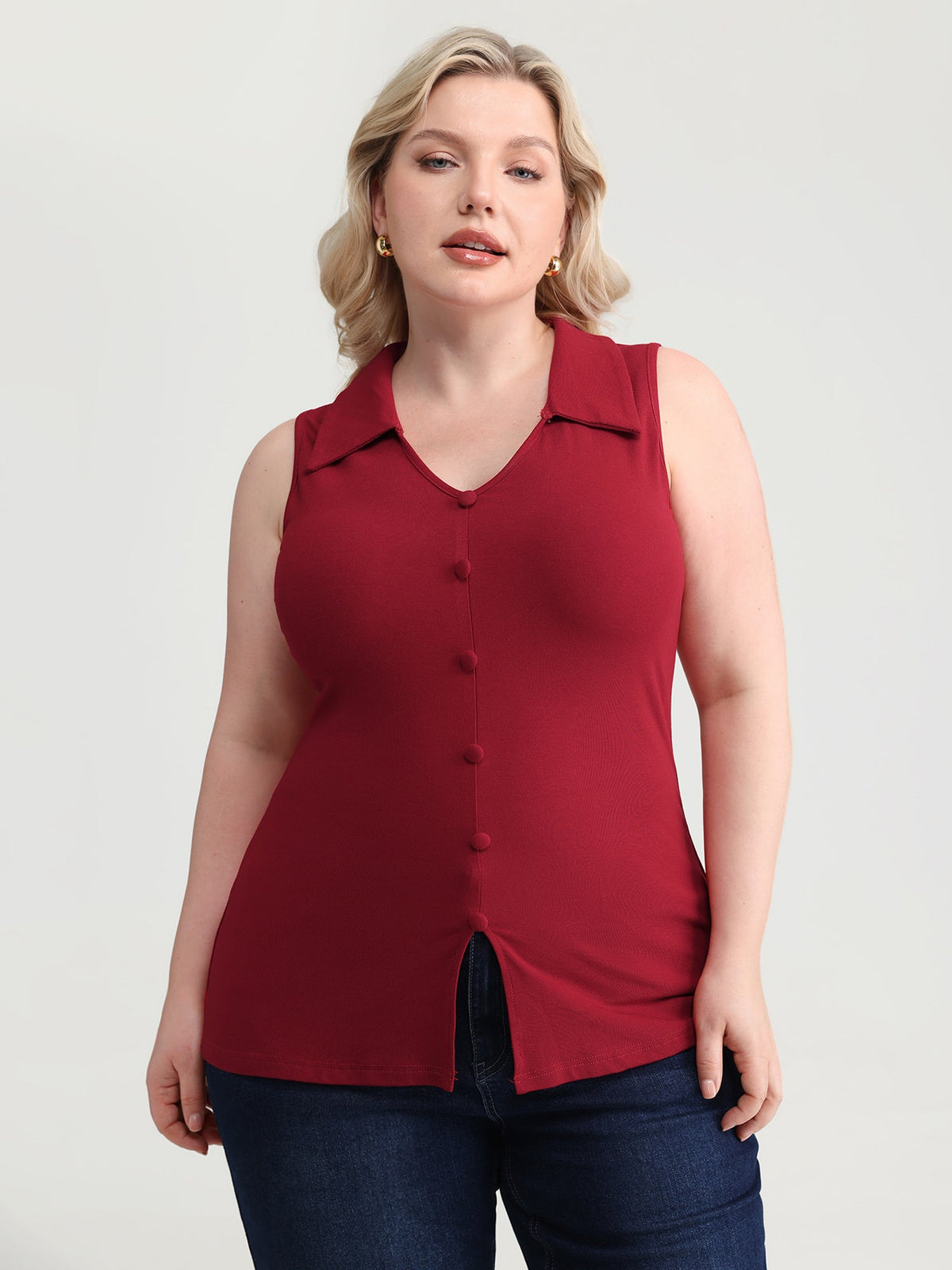 Elastic Button Detail Fitted Tank Top