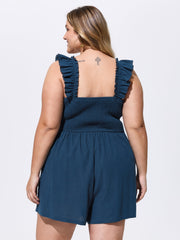 Cotton Ruffled Straps Sweetheart Neckline Romper