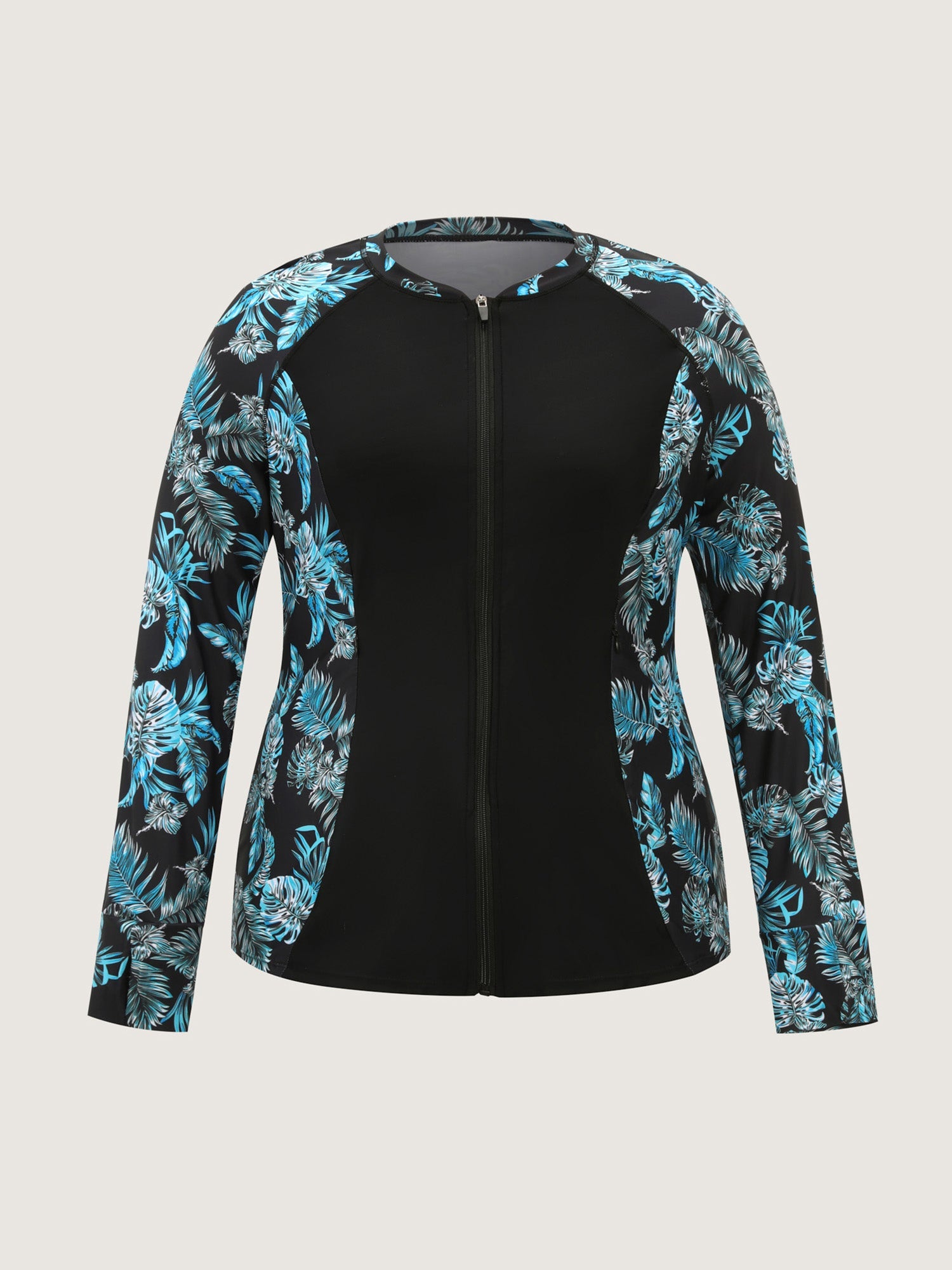 Floral Print Zipper Pocket Swim Top