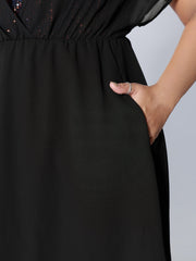 2-in-1 Sheer Sparkly Wrap Maxi Dress