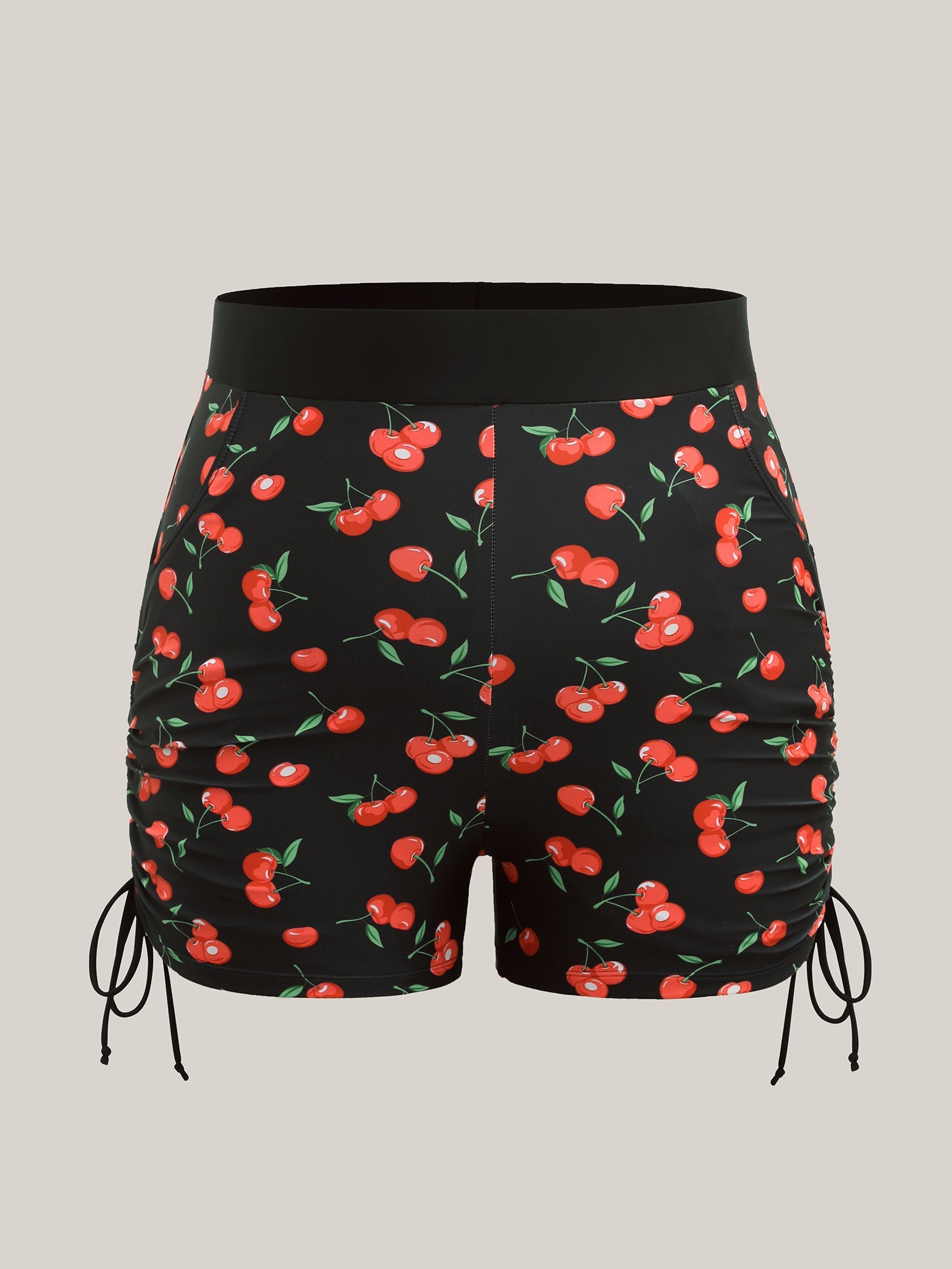 Cherry Print Adjustable Drawstring Swim Shorts