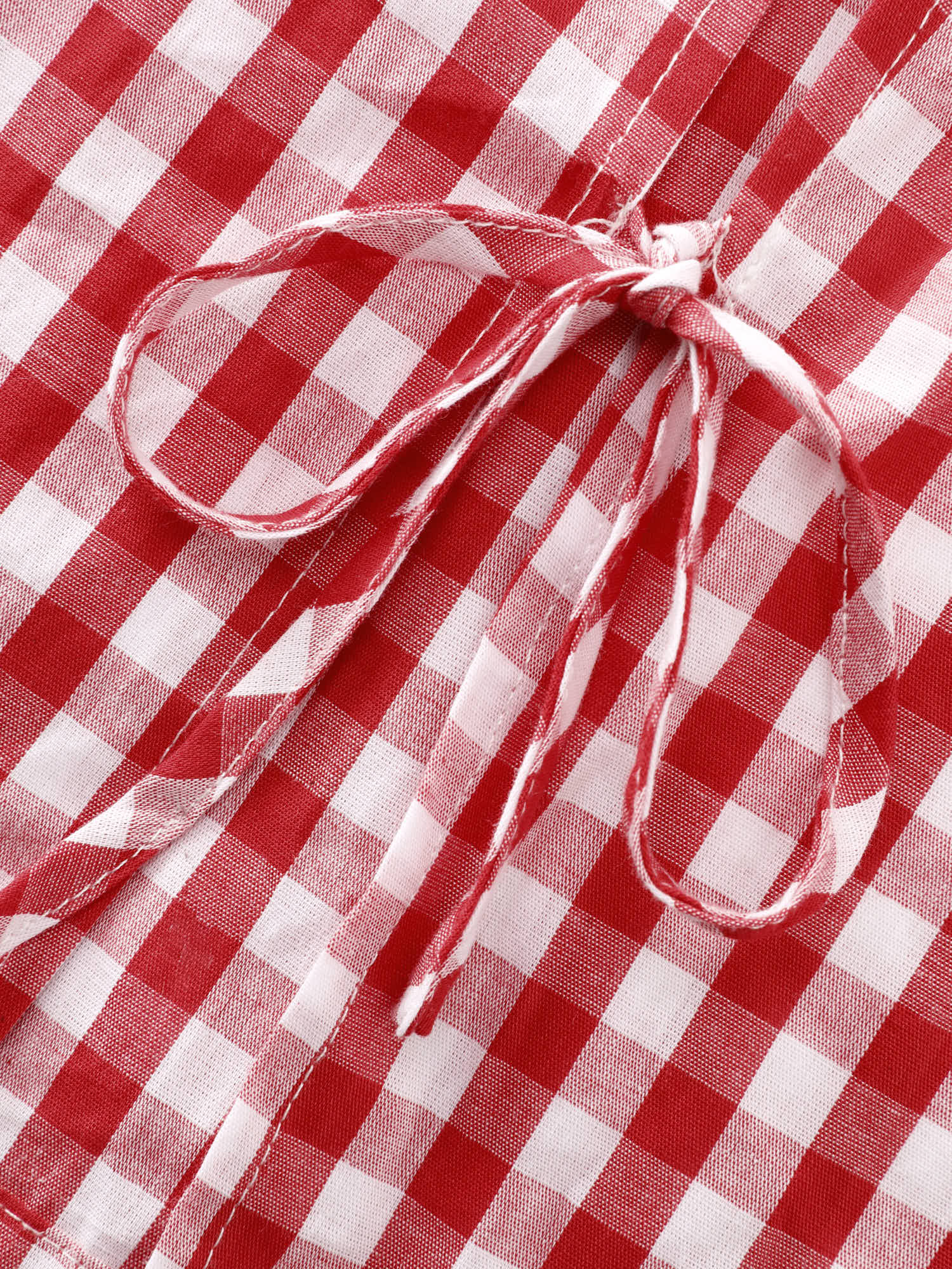 Cotton Gingham Print Side-Tie Pants