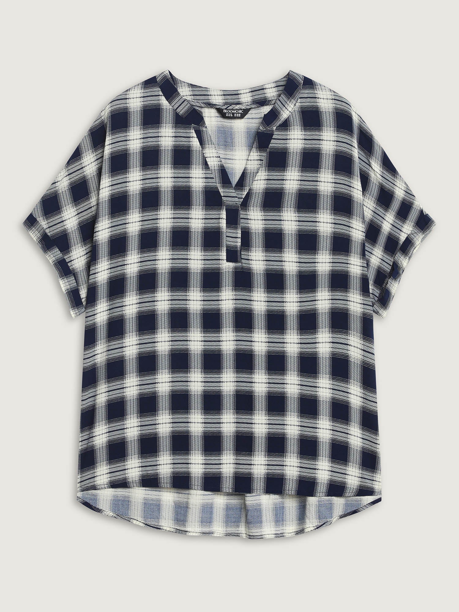 Supersoft Checkered Print Cuffed Sleeve Blouse
