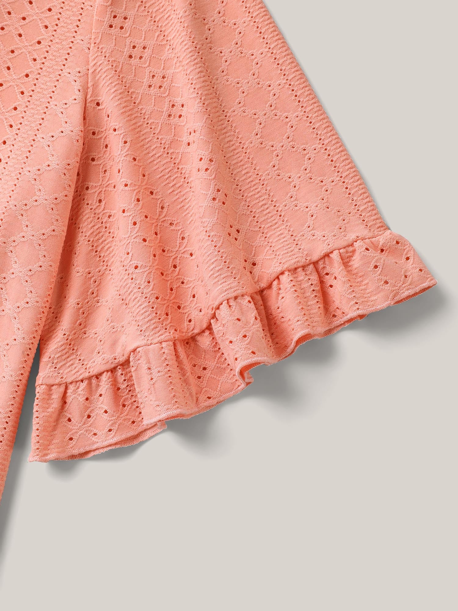 Eyelet Trim Ruffled Sleeve Knit Top