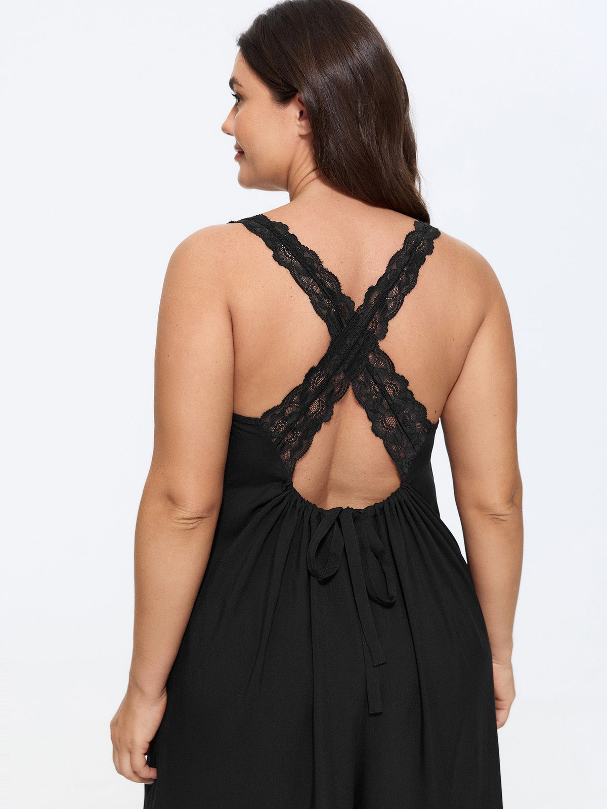 Solid Lace Cross Back Wide Leg Jumpsuit