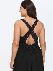Solid Lace Cross Back Wide Leg Jumpsuit