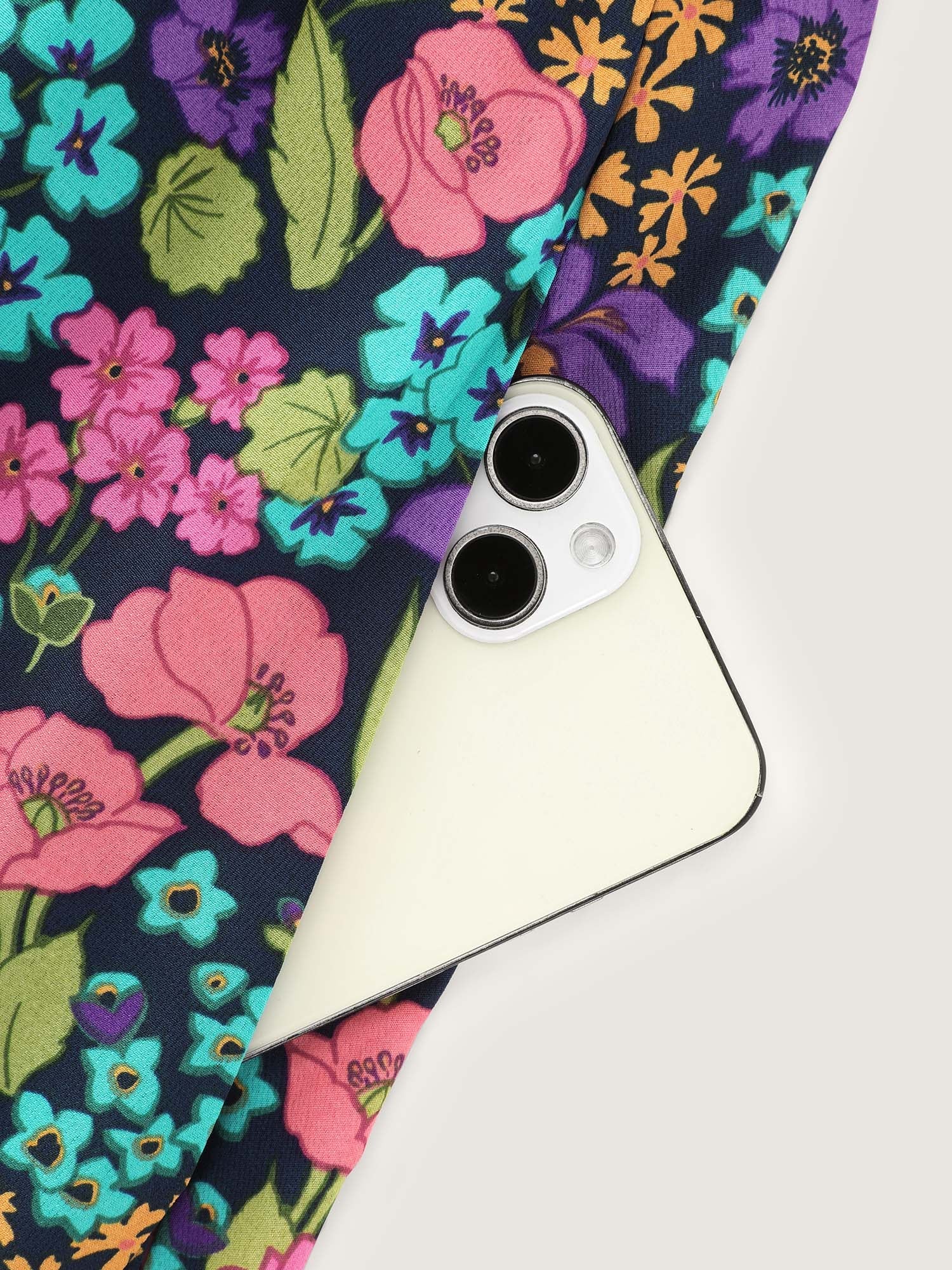 Playful Floral Print Shirred Midi Dress