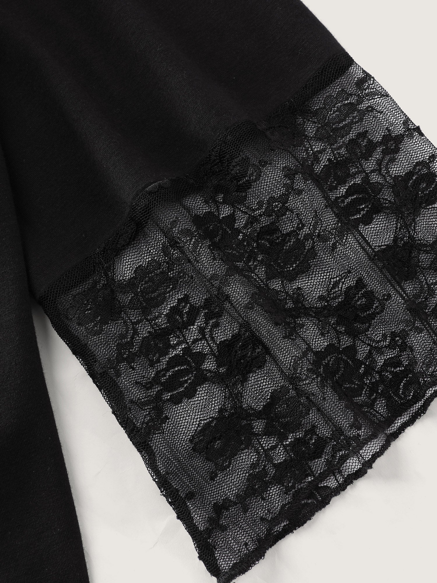 Sheer Floral Lace Trim Sheer T-Shirt