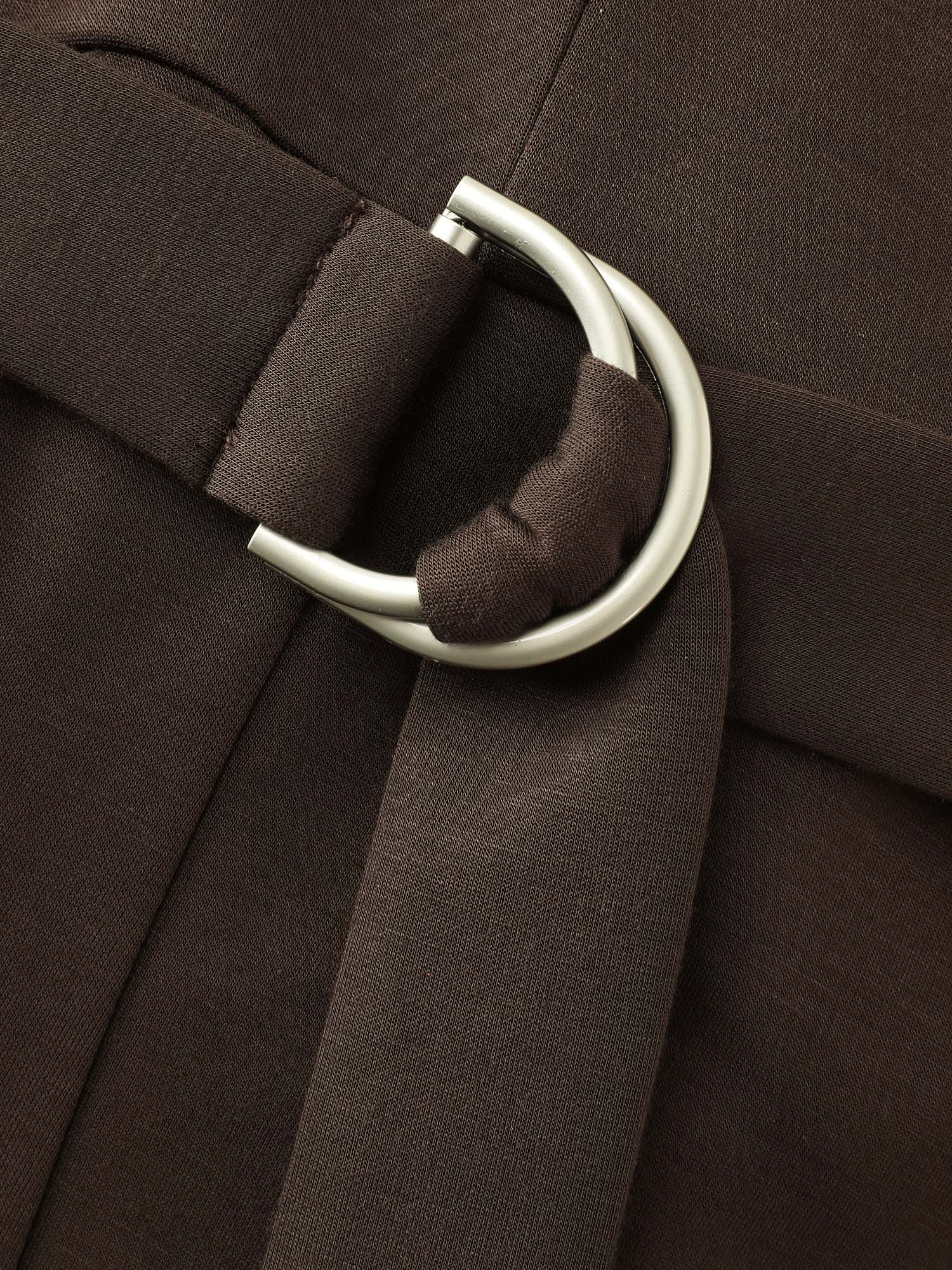 Backless Belted V-Neck Plain Midi Dress