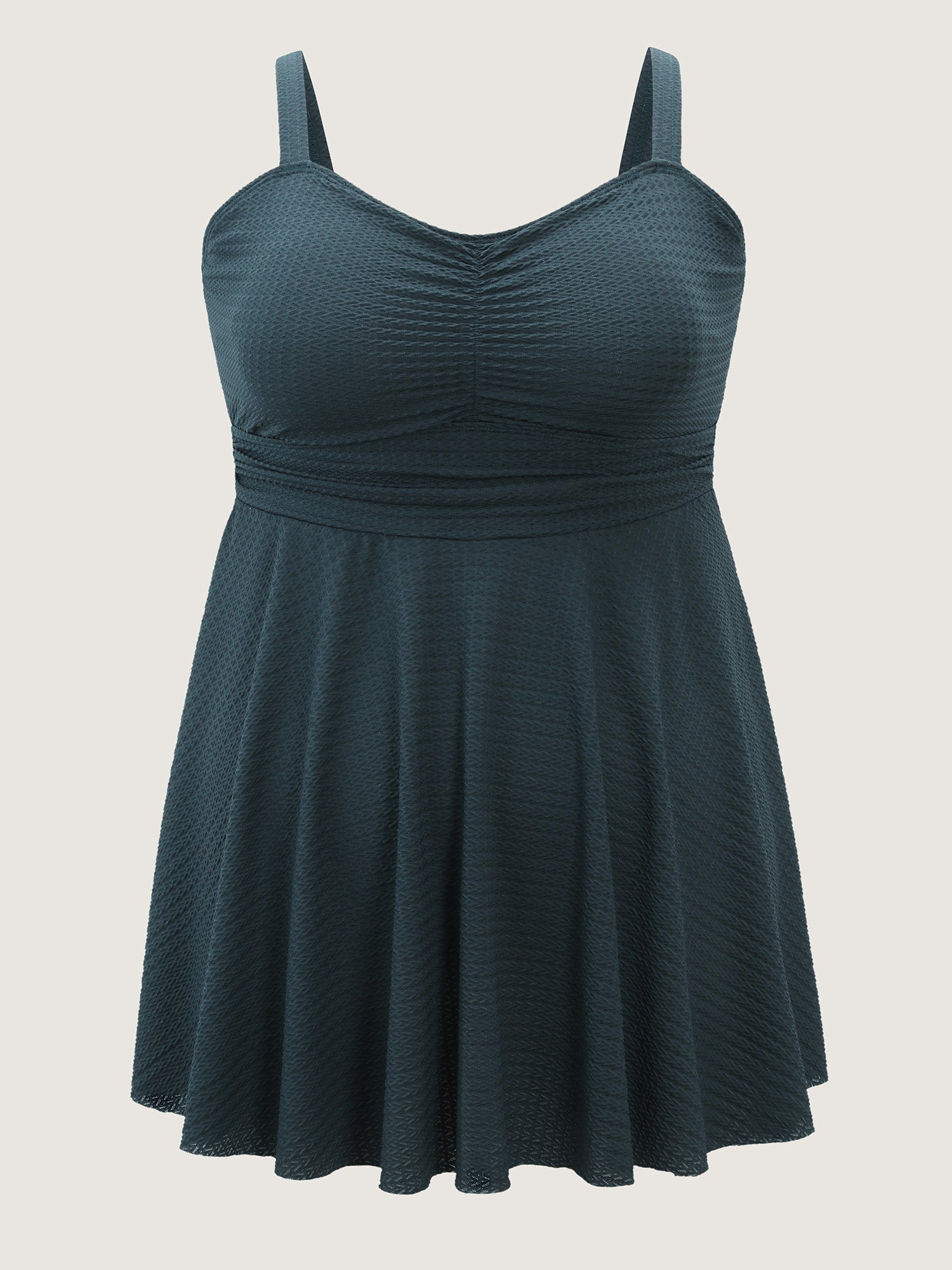 Textured Adjustable Cinched Flared Swim Dress