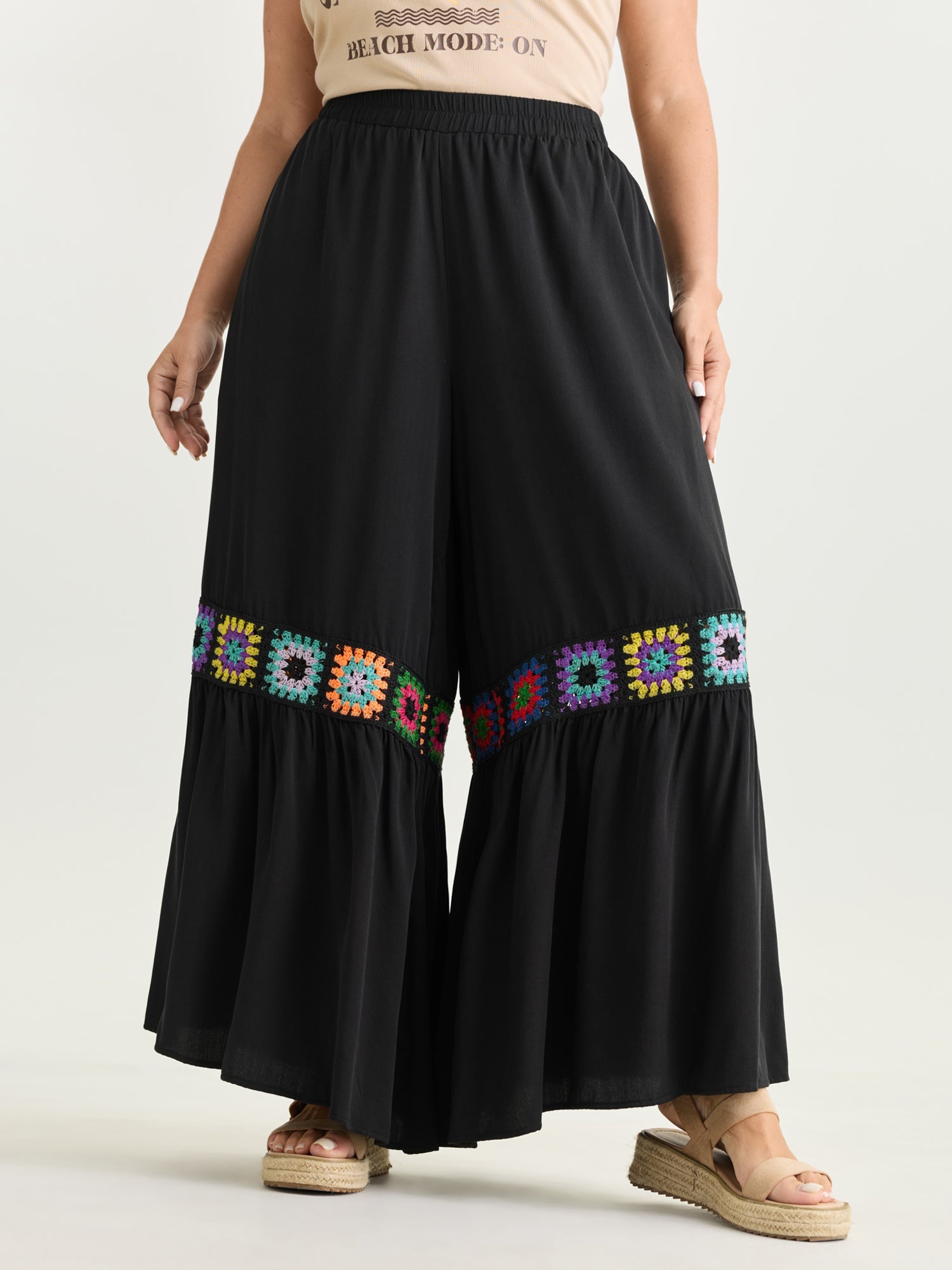 Colorful Crochet Floral Flared Pants