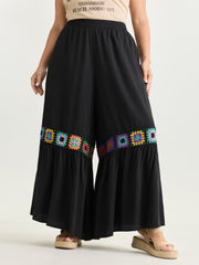 Colorful Crochet Floral Flared Pants