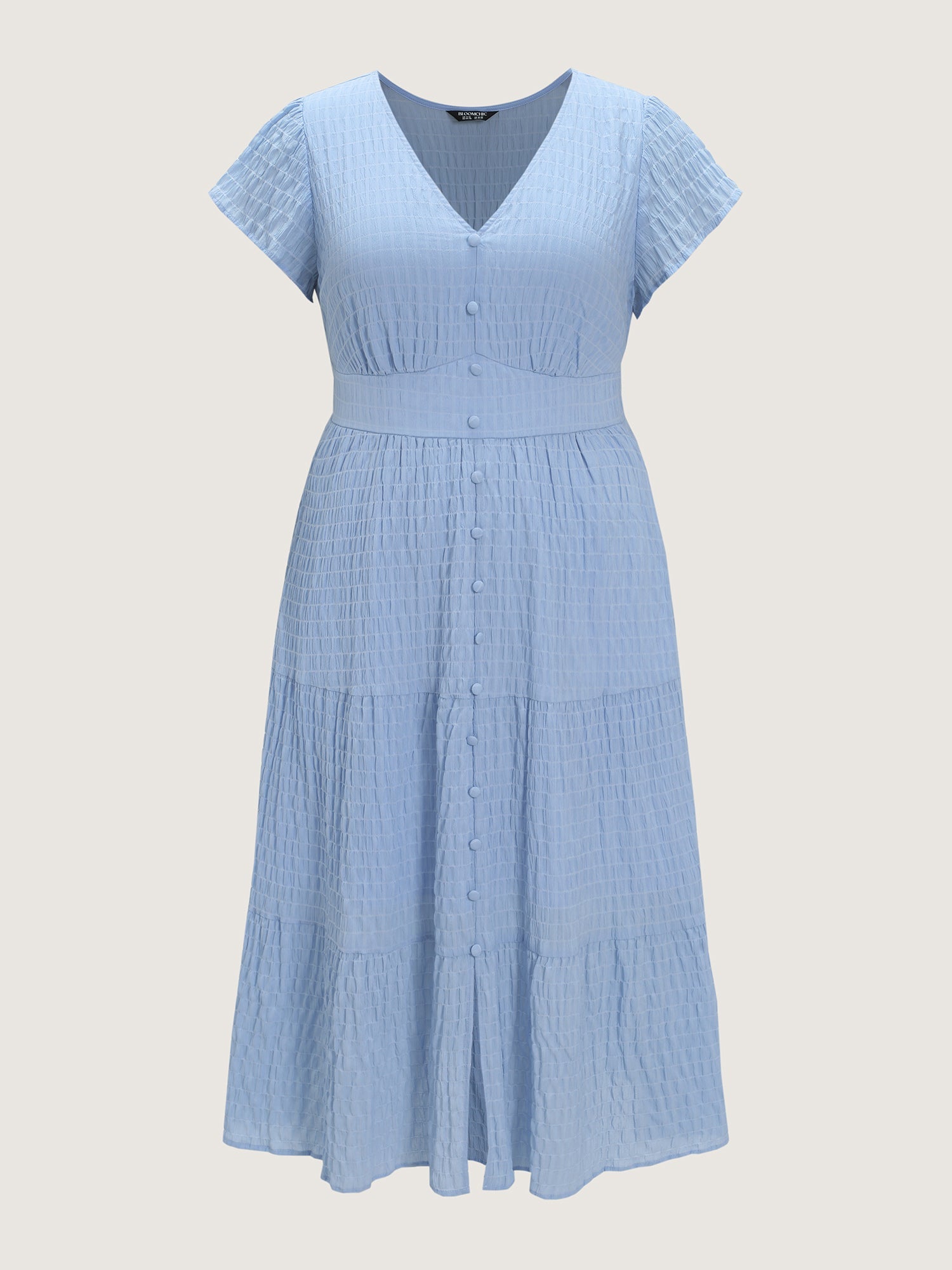 Shirred Cinched Waist Tiered Midi Dress
