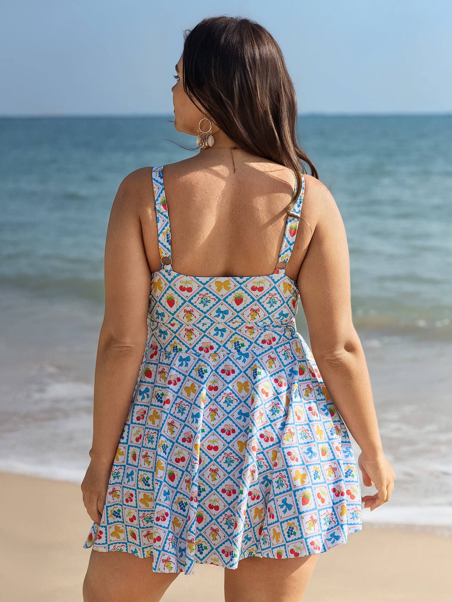 Fun Fruit Print Knotted Hem Swim Dress