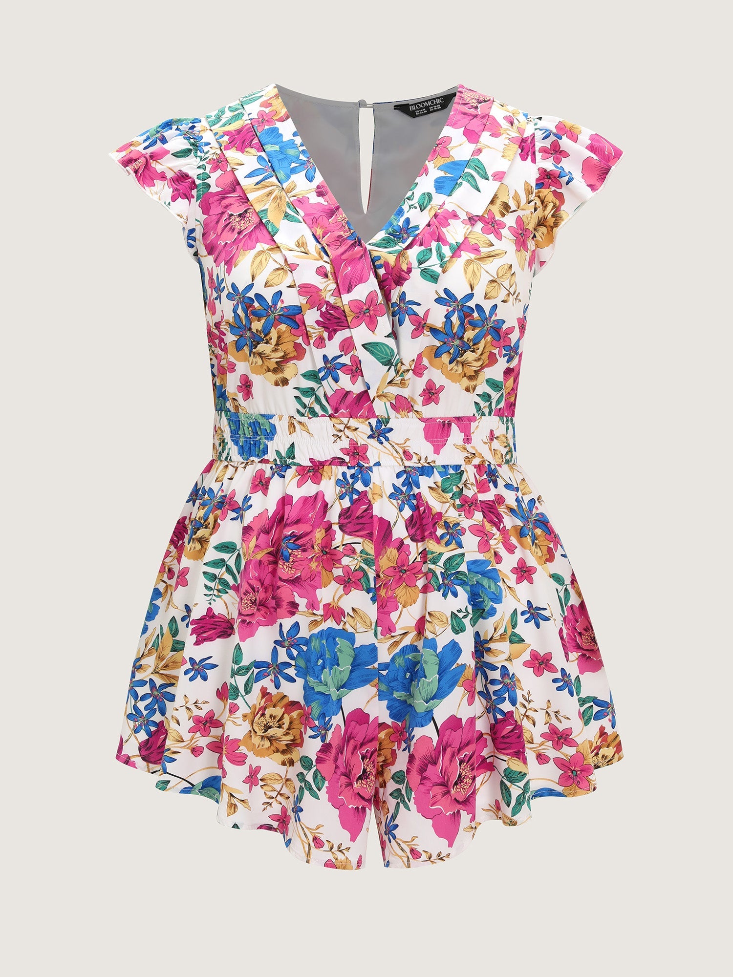 Bright Floral Print Waist-Defining Romper