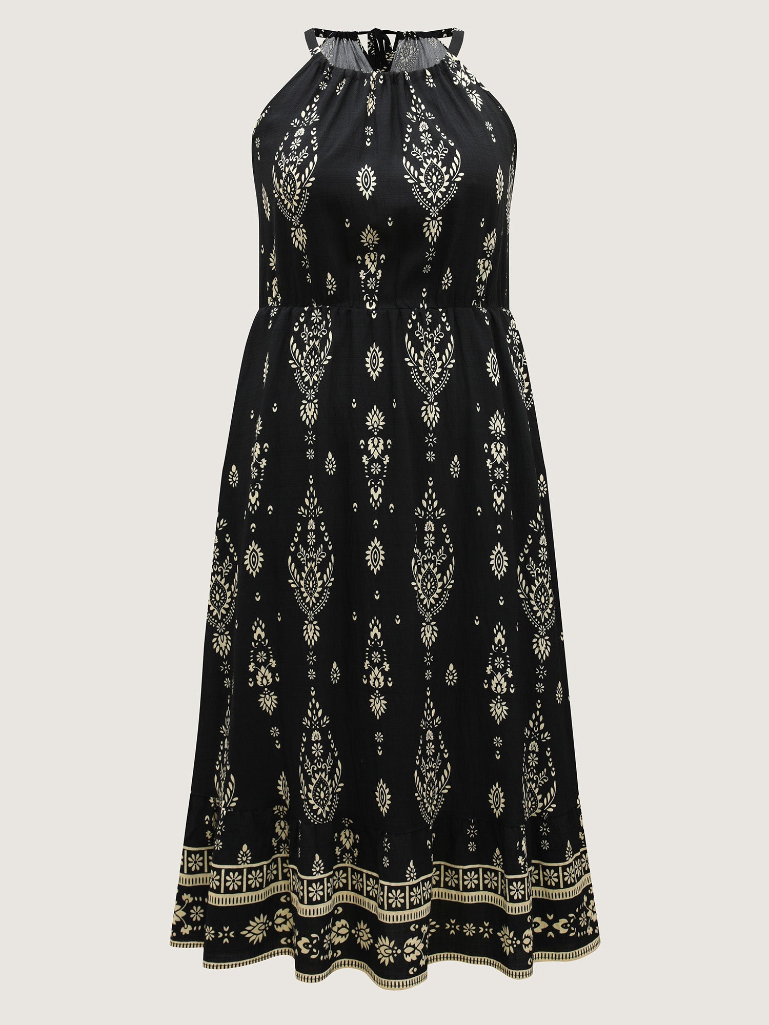 Boho Print Halter Neck Pockets Midi Dress