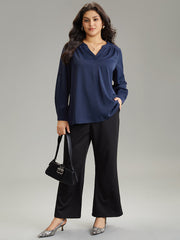 Static-Free Solid Gathered Tab Sleeve Blouse