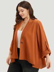 Plain Button Up Tab Sleeve High Low Hem Jacket