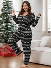 Holiday-Ready Print Zipper Hooded Lounge Jumpsuit
