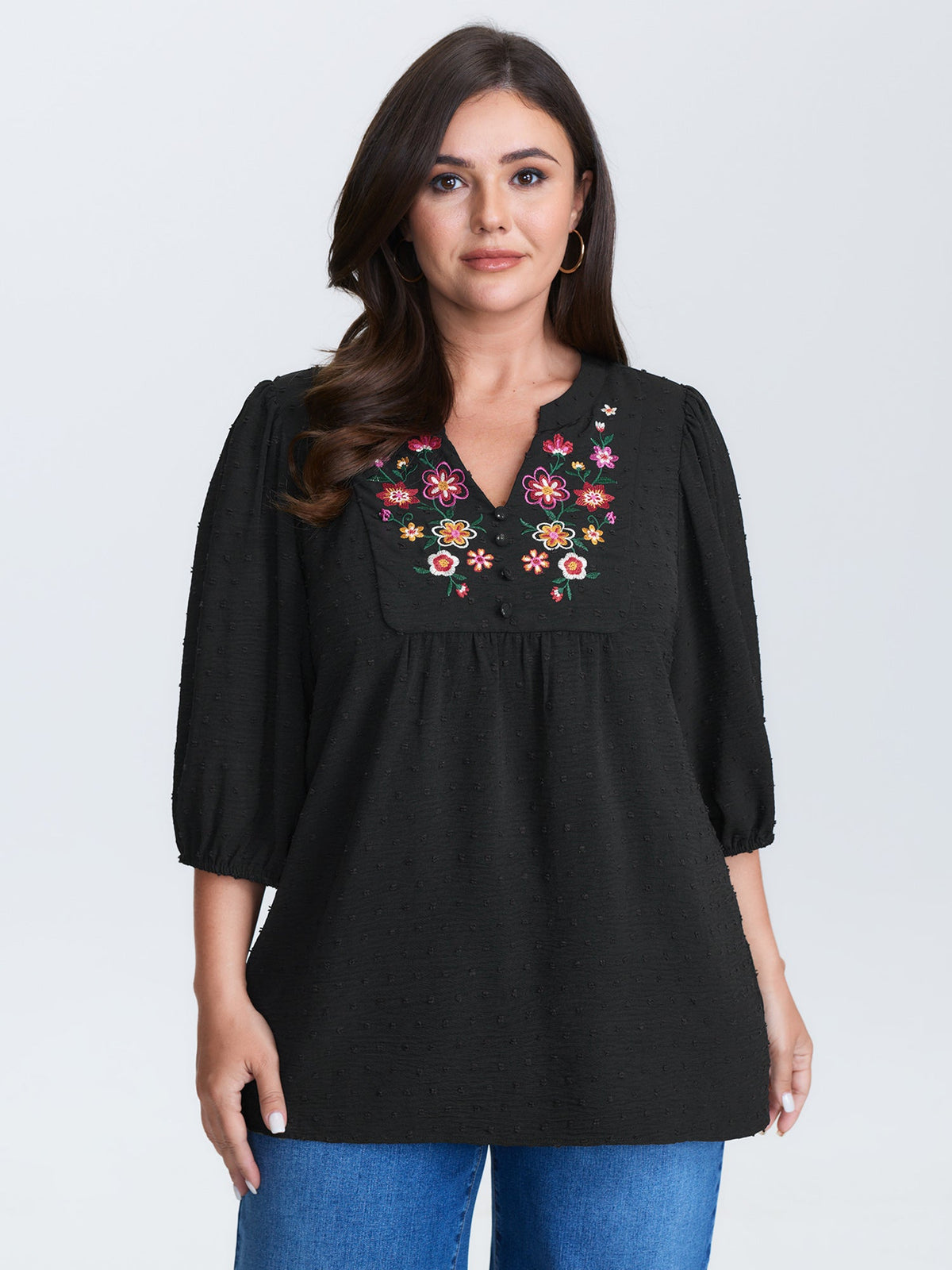 Multicolor Floral Embroidered Flowy Blouse