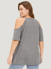 Star Leopard Cold Shoulder Heather T-shirt