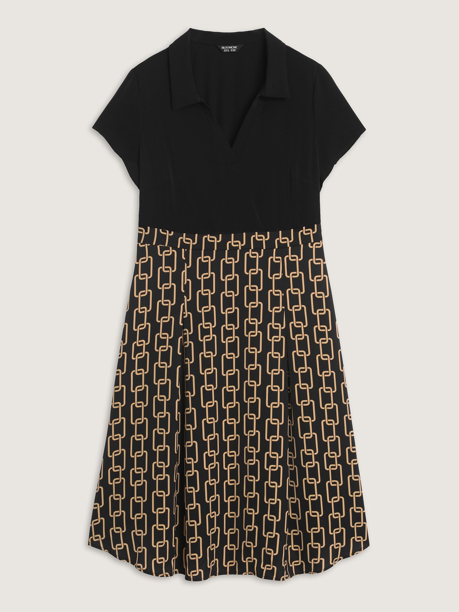 Geometric Print Collar Contrast Midi Dress