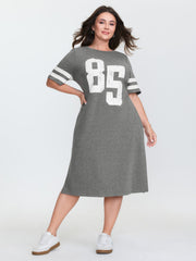 Supersoft Sporty Print Striped Sleeve Midi Dress