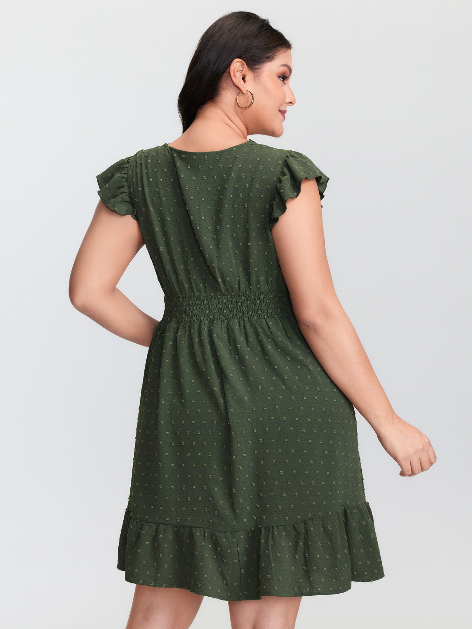Textured Polka Dots Lace Trim Mini Dress